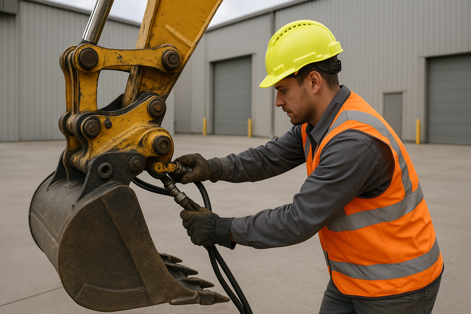 Troca rápida de implementos em escavadeiras para sucata