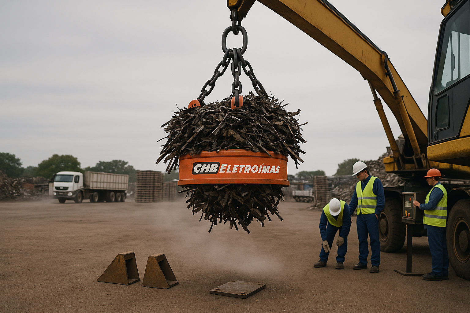 Calços para guindaste com eletroímã: evitar deslocamento