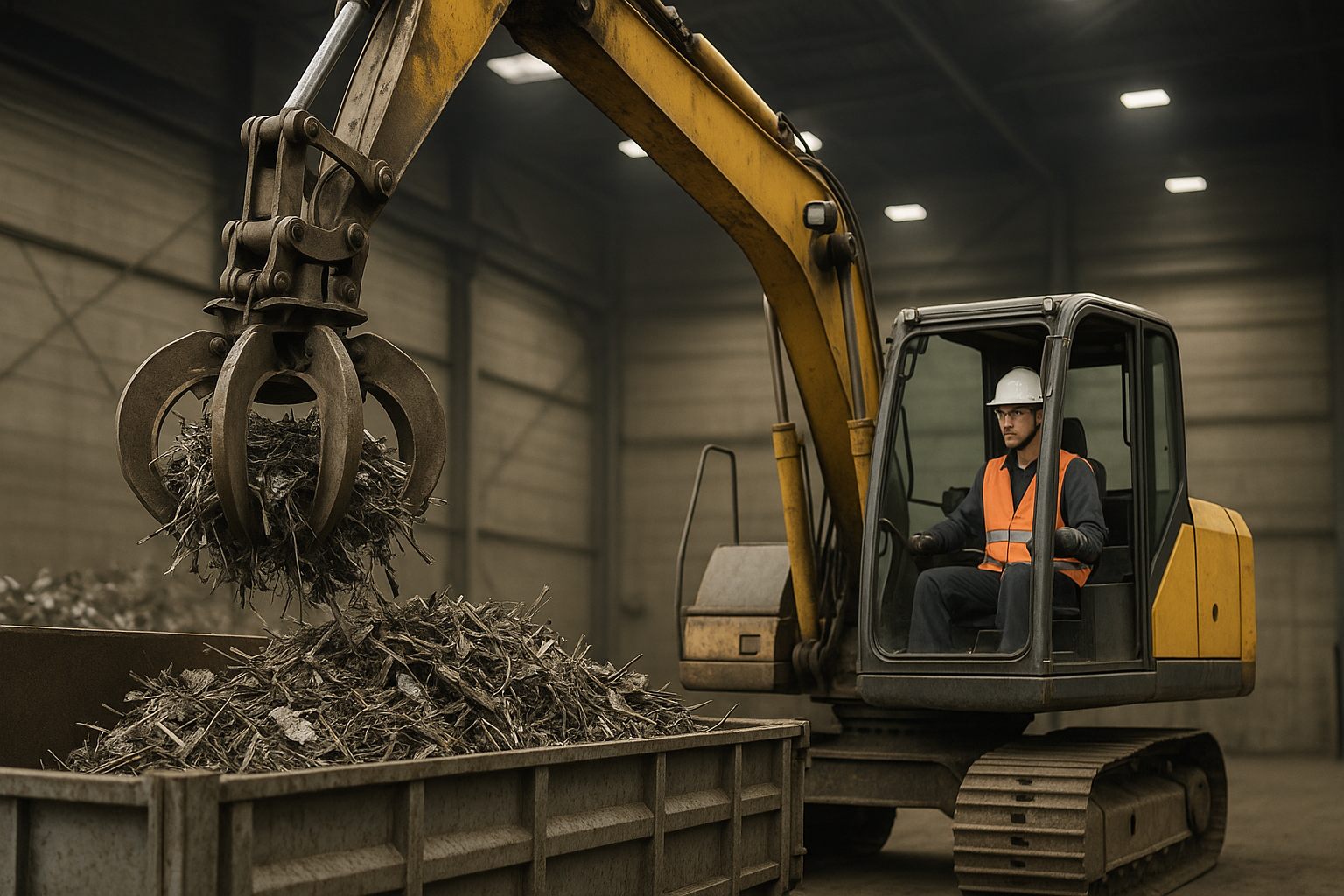 Produtividade de carregamento com garras para sucata